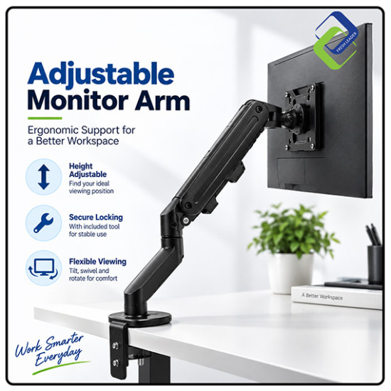 Single Monitor Mount with Gas Spring – Fully Adjustable Desk Arm for 17–30" Screens