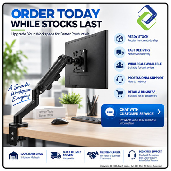 Single Monitor Mount with Gas Spring – Fully Adjustable Desk Arm for 17–30" Screens