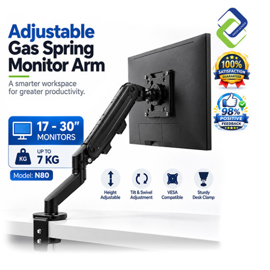 Single Monitor Mount with Gas Spring – Fully Adjustable Desk Arm for 17–30" Screens