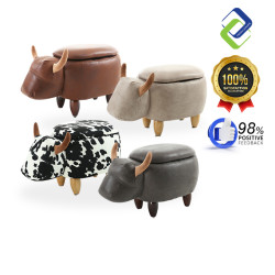 Kids' Cartoon Cow Footrest Stool with Storage - Solid Wood Design