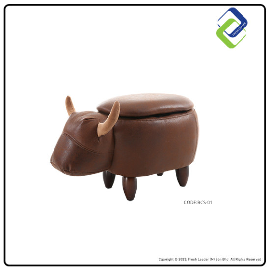 Kids' Cartoon Cow Footrest Stool with Storage - Solid Wood Design