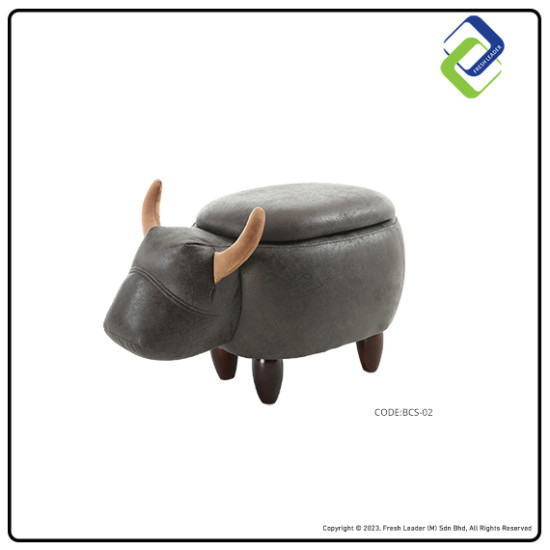 Kids' Cartoon Cow Footrest Stool with Storage - Solid Wood Design