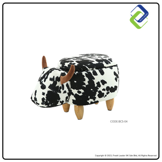 Kids' Cartoon Cow Footrest Stool with Storage - Solid Wood Design
