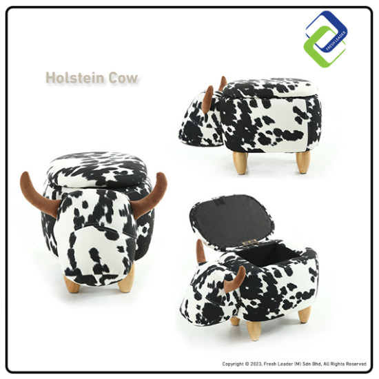 Kids' Cartoon Cow Footrest Stool with Storage - Solid Wood Design