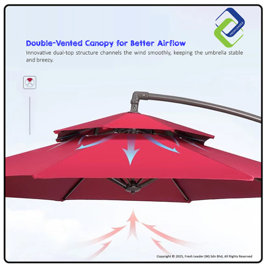 Large 2.7m Outdoor Patio Umbrella with Heavy 65kg Base – Durable Steel Frame for Garden, Balcony & Café Shade