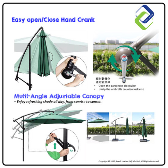 Large 2.7m Outdoor Patio Umbrella with Heavy 65kg Base – Durable Steel Frame for Garden, Balcony & Café Shade