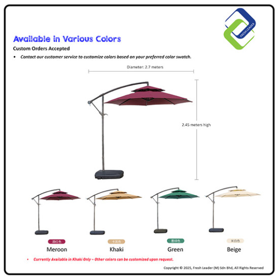 Large 2.7m Outdoor Patio Umbrella with Heavy 65kg Base – Durable Steel Frame for Garden, Balcony & Café Shade