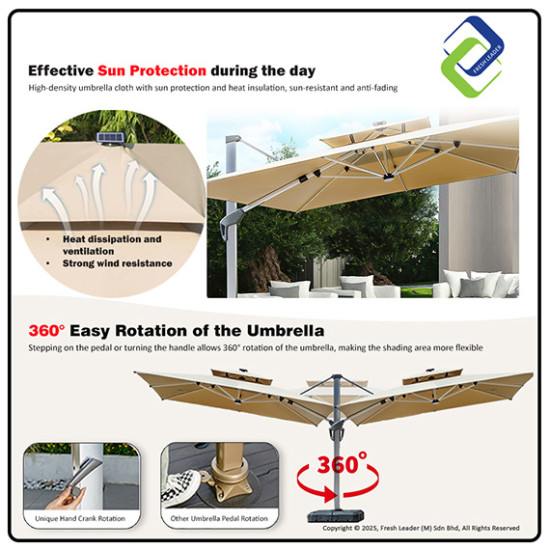 Romantic Solar LED Patio Umbrella 3m – Premium Outdoor Garden Shade for Balcony, Café, or Backyard