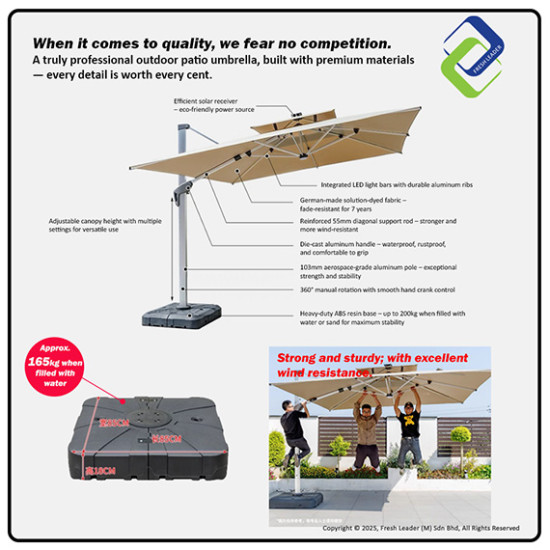 Romantic Solar LED Patio Umbrella 3m – Premium Outdoor Garden Shade for Balcony, Café, or Backyard