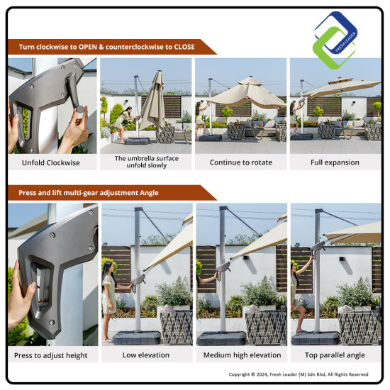 Standard 2.5m Outdoor Roman Umbrella + 165kg Water Tank Base