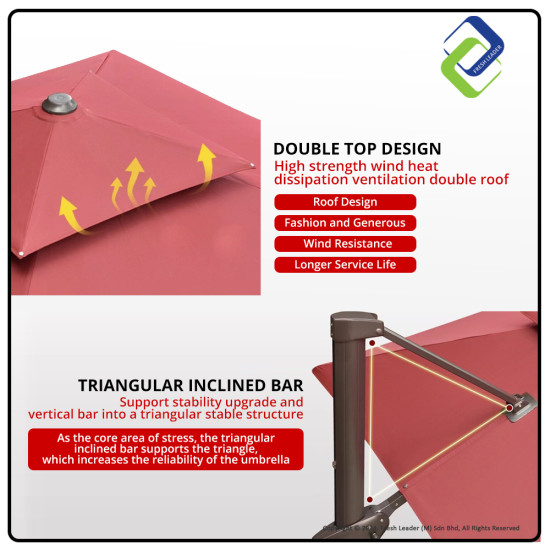 Standard 2.5m Outdoor Roman Umbrella + 165kg Water Tank Base