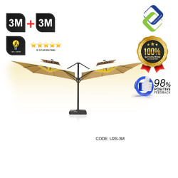 Premium 3 Meter Outdoor Patio Umbrella with Solar Lights – Windproof Double-Top Design for Backyard & Café