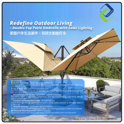 Premium 3 Meter Outdoor Patio Umbrella with Solar Lights – Windproof Double-Top Design for Backyard & Café