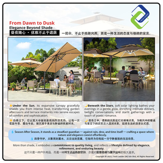 Premium 3 Meter Outdoor Patio Umbrella with Solar Lights – Windproof Double-Top Design for Backyard & Café