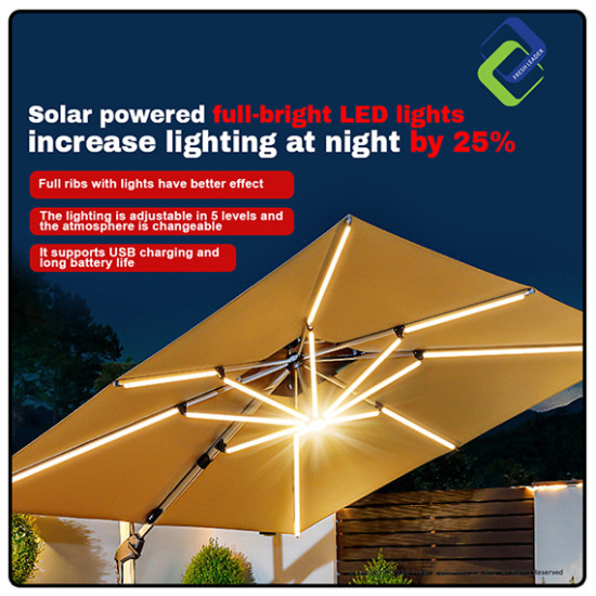 Premium 3 Meter Outdoor Patio Umbrella with Solar Lights – Windproof Double-Top Design for Backyard & Café