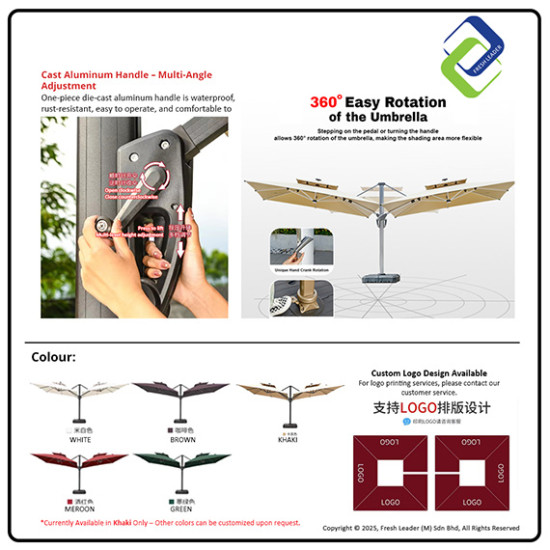 Premium 3 Meter Outdoor Patio Umbrella with Solar Lights – Windproof Double-Top Design for Backyard & Café