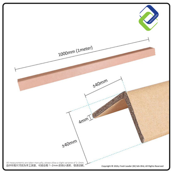 Kraft Paper L-Shape Corner Protector – 40 × 40 × 4mm (1 Meter)