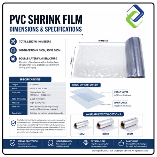PVC Shrink Film for Packaging 50cm Width x 10m