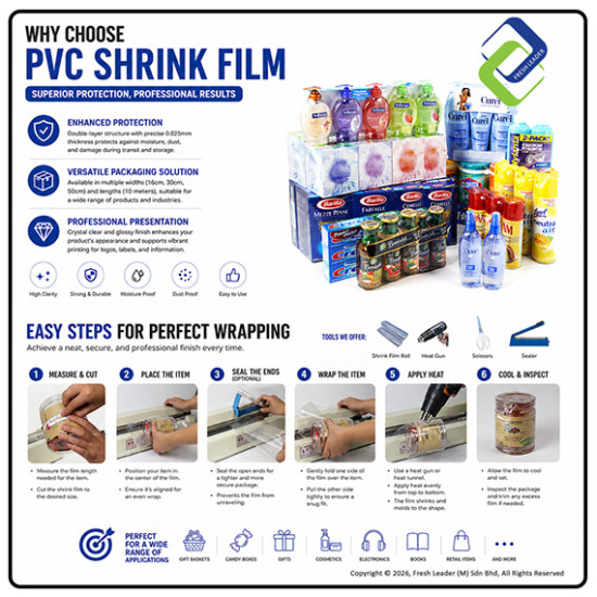 PVC Shrink Film for Packaging 50cm Width x 10m