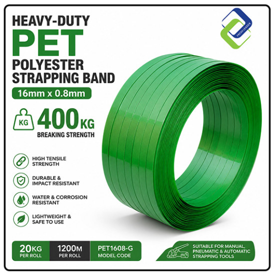 Heavy-Duty PET Polyester Strapping Band 16mm x 0.8mm | 400kg Strength