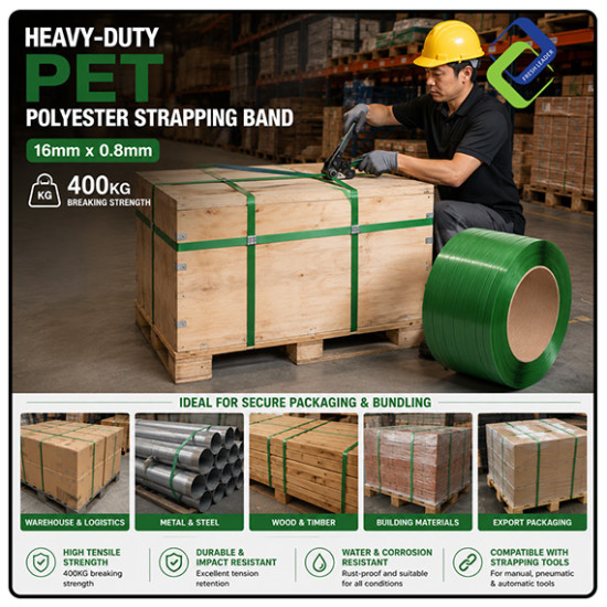 Heavy-Duty PET Polyester Strapping Band 16mm x 0.8mm | 400kg Strength