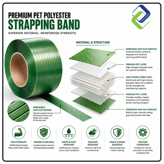 Premium PET Polyester Strapping Band 16mm x 0.8mm 520KG