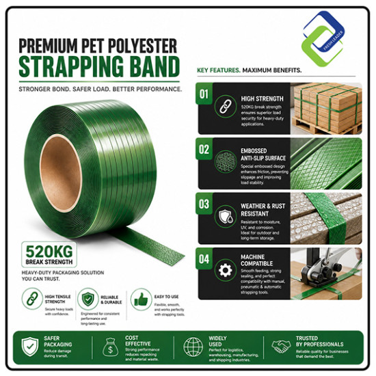 Premium PET Polyester Strapping Band 16mm x 0.8mm 520KG