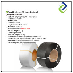 Durable 12mm × 0.8mm × 1580m Black PP Strapping – Industrial Plastic Band, 80kg Load Capacity