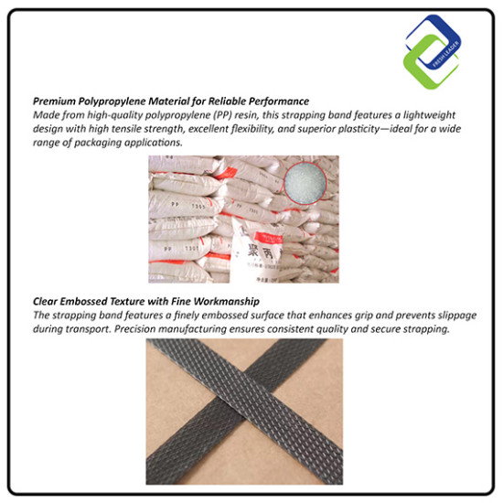 Durable 12mm × 0.8mm × 1580m Black PP Strapping – Industrial Plastic Band, 80kg Load Capacity
