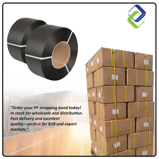 Durable 12mm × 0.8mm × 1580m Black PP Strapping – Industrial Plastic Band, 80kg Load Capacity