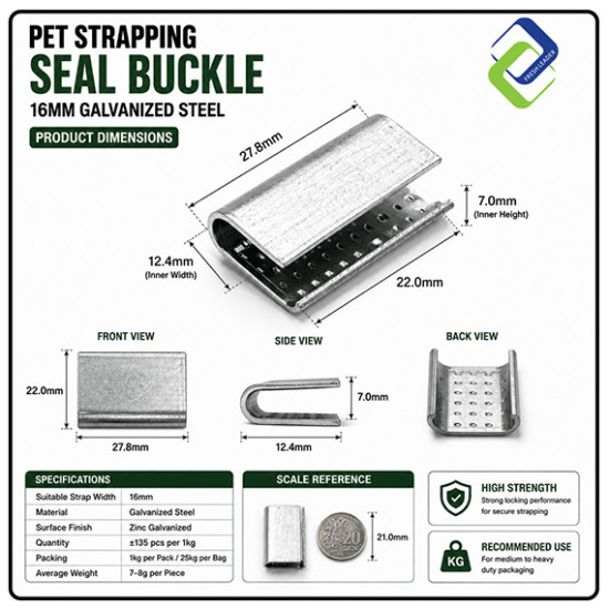 PET Strapping Seal Buckle 16mm Galvanized Steel 1kg Pack