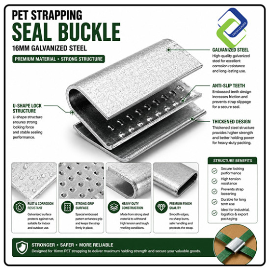 PET Strapping Seal Buckle 16mm Galvanized Steel 1kg Pack
