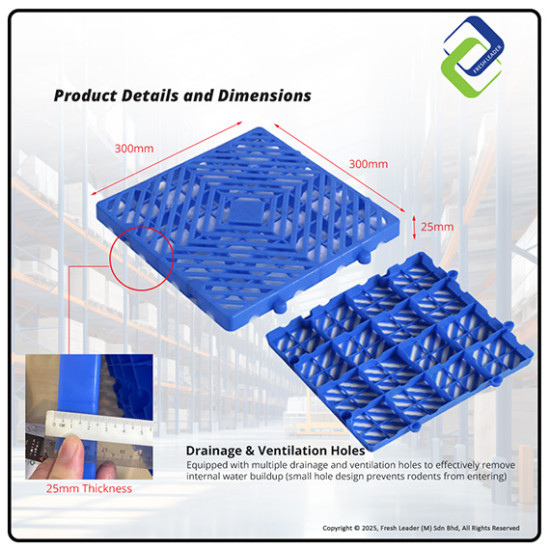 Heavy-Duty Square Mesh Pallet Board 30x30x2.5cm – Moisture-Proof & Durable Flooring Solution