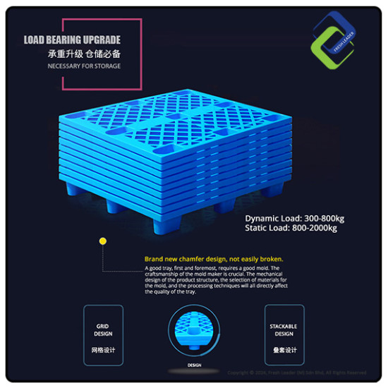 Durable Blue Plastic Pallet 1.2m x 1m – Nine-Leg Heavy-Duty Grid for Warehouse and Storage Durable Blue Plastic Pallet 1.2m x 1m – Nine-Leg Heavy-Duty Grid for Warehouse and Storage