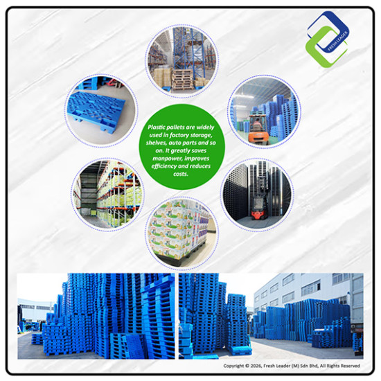 Industrial Blue HDPE Pallet – Strong Grid Deck, 3-Stringer Base for Factory & Storage Use
