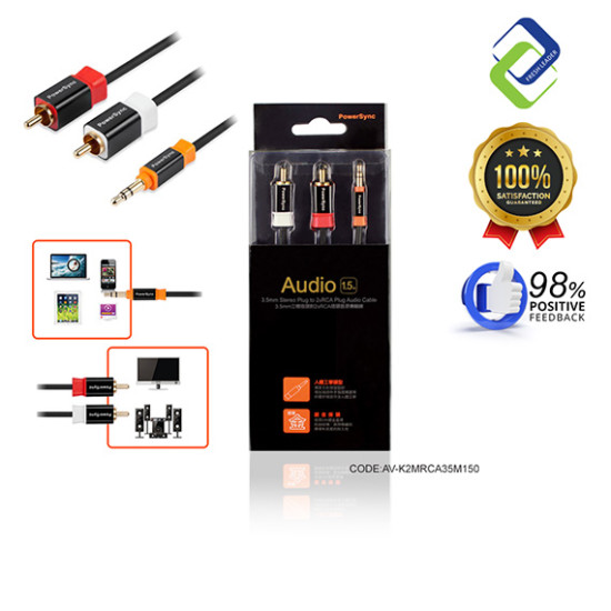 Powersync 3.5mm Stereo to 2RCA Audio Cable – Premium Sound Quality for Home and Car Audio Systems Powersync 3.5mm Stereo to 2RCA Audio Cable – Premium Sound Quality for Home and Car Audio Systems