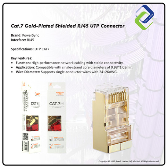PowerSync CAT7 RJ45 Modular Plug – Gold-Plated, 10pcs
