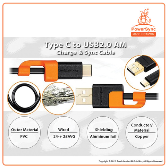 USB 2.0 Type C Charging & Sync Cable 1 Meter