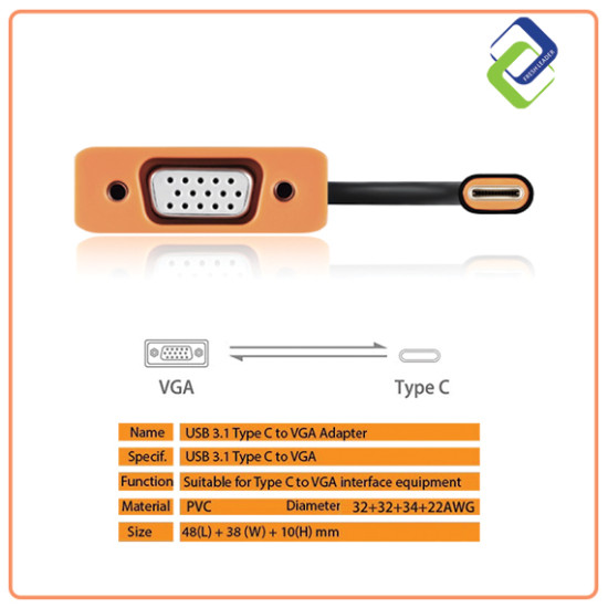 USB 3.1 Type C to VGA Adapter Cable 0.15 Meter USB 3.1 Type C to VGA Adapter Cable 0.15 Meter