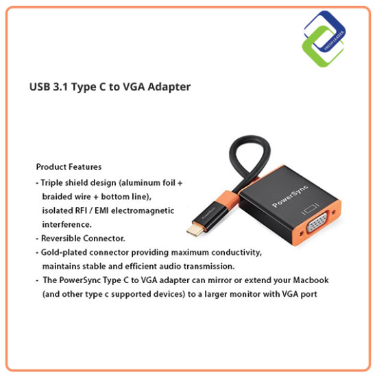 USB 3.1 Type C to VGA Adapter Cable 0.15 Meter USB 3.1 Type C to VGA Adapter Cable 0.15 Meter
