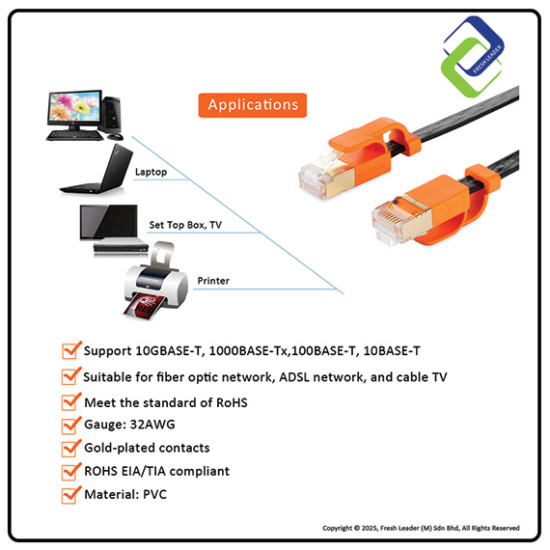 Cat 7 High-Speed Flat LAN Network Cable (Black, 3m) Cat 7 High-Speed Flat LAN Network Cable (Black, 3m)