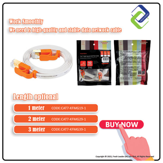 Powersync Cat 7 Flat LAN Cable 2m White – High-Speed 10Gbps Powersync Cat 7 Flat LAN Cable 2m White – High-Speed 10Gbps
