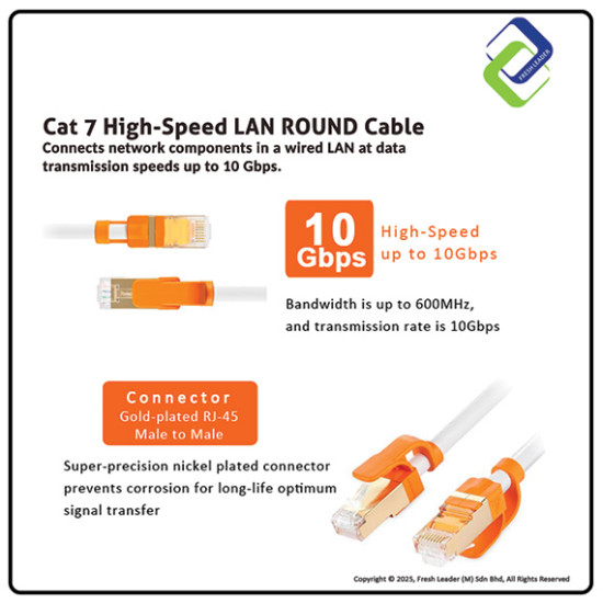 Cat 7 Super High Speed Damper Series Network Cable White / Round Cable [10M] 