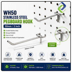 Pegboard Hooks for Tool Storage and Display, 50mm (2 Inches), 10 Pcs/Pack