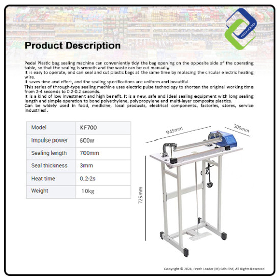 Advanced Digital Pedal Sealer Machine: Impulse 700mm Length Advanced Digital Pedal Sealer Machine: Impulse 700mm Length