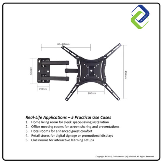 Adjustable 14–55 Inch Swivel TV Wall Mount – Full Motion Bracket for LCD LED Screens