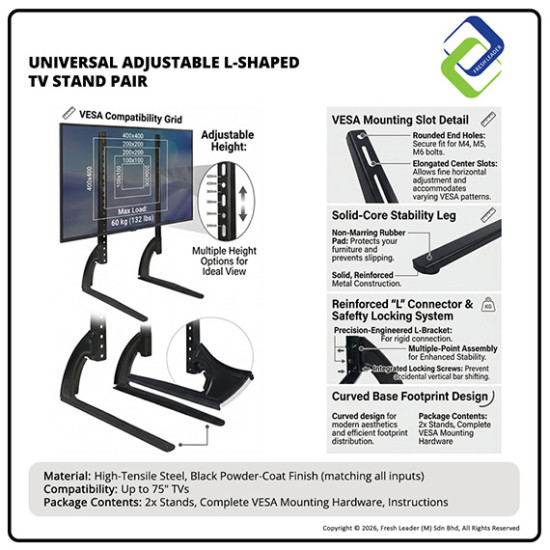 Universal TV Desk Stand 32–75" Table Mount Bracket