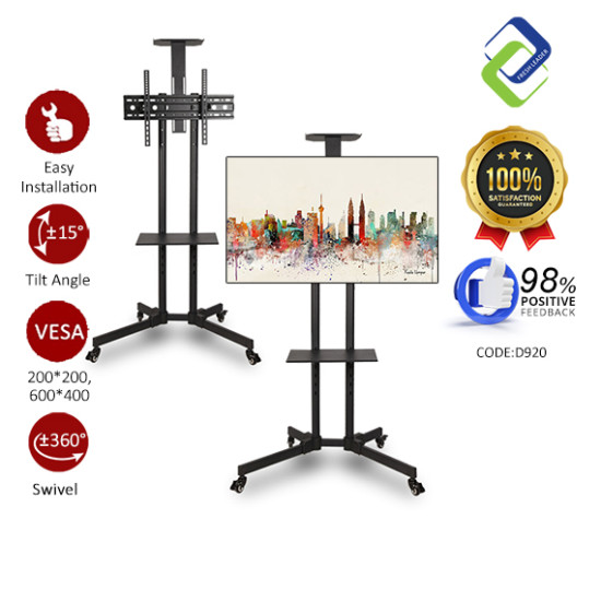 Mobile TV Stand with Locking Wheels – Compatible with 32"-65" LED/LCD TVs for Easy Mobility
