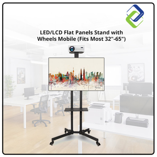 Mobile TV Stand with Locking Wheels – Compatible with 32"-65" LED/LCD TVs for Easy Mobility