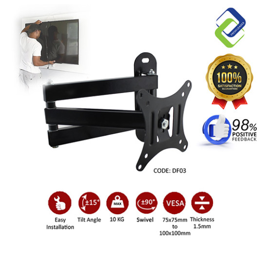 Retractable Wall Mount TV Bracket for 14–27 Inch Screens – Adjustable & Space-Saving